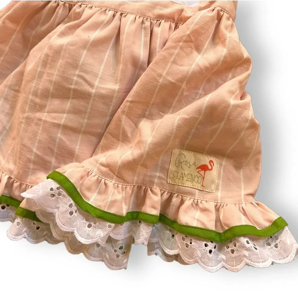 Rosa Flamenco Strawberry Ruffle Pinafore Smock Dress 7/8 Pink
